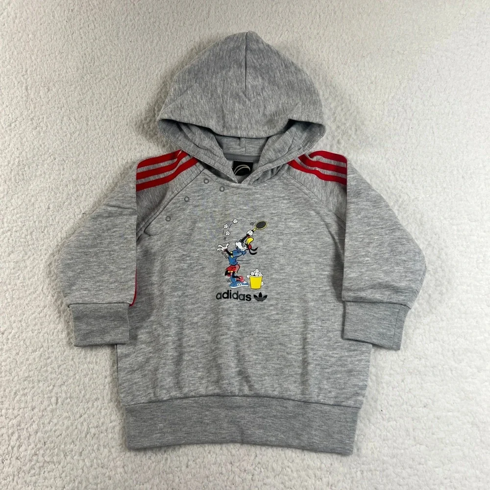 Adidas Hoodie Kids 18M Gray Red Disney Goofy Tennis Graphic Pullover Vintage NWT